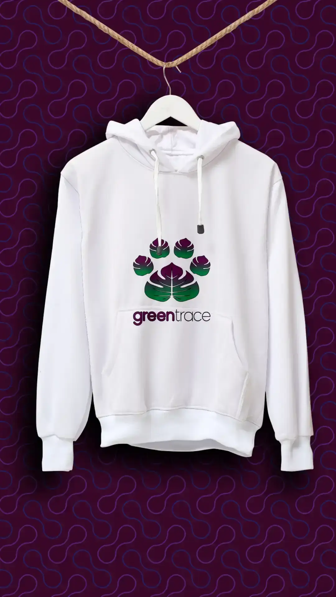 greentrace hoodie mockup on purple background