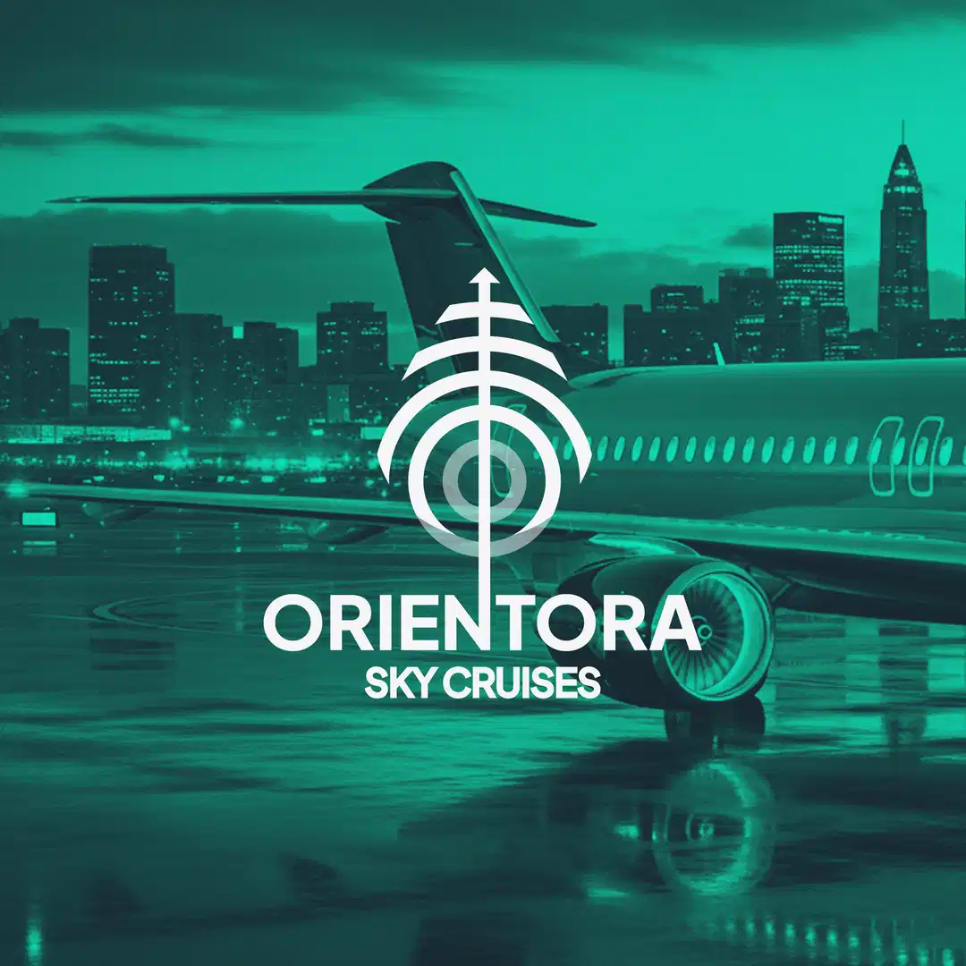 Orientora cover image: white logo over a photo of a parked airplane.
